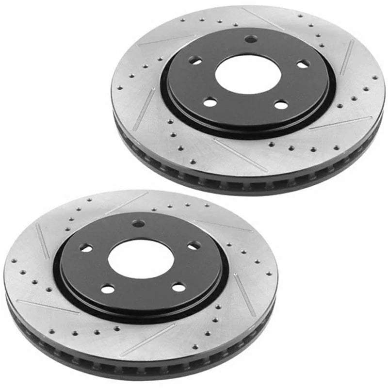 MotorbyMotor 12067069-D1273 Front Drilled Slotted Disc Brake Rotors Ceramic Brake Pads for Chrysler Dodge Ram Volkswagen