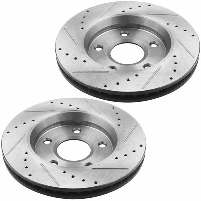 MotorbyMotor 12067069-D1273 Front Drilled Slotted Disc Brake Rotors Ceramic Brake Pads for Chrysler Dodge Ram Volkswagen