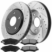 MotorbyMotor 12067069-D1273 Front Drilled Slotted Disc Brake Rotors Ceramic Brake Pads for Chrysler Dodge Ram Volkswagen