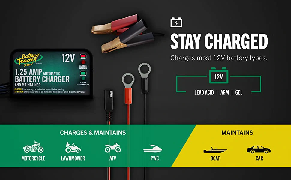 12V 1.25A Battery Tender Plus Smart Battery Charger for Motorcycle & ATV