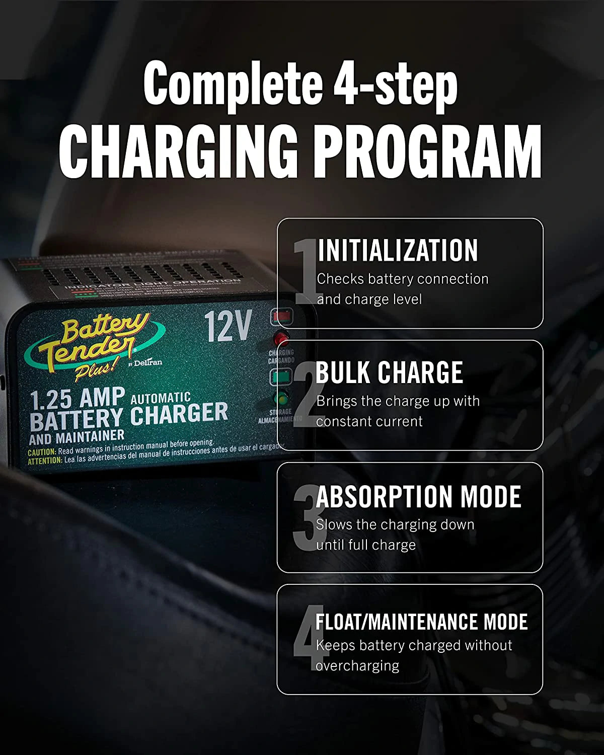 12V 1.25A Battery Tender Plus Smart Battery Charger for Motorcycle & ATV