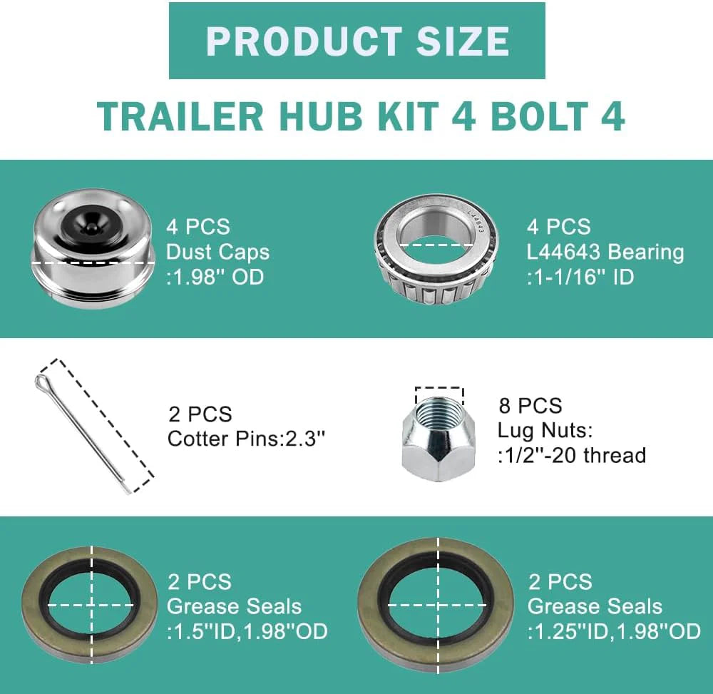 4 on 4" 4 Lug Trailer Idler Hub Kit - ONLY for 2000 lbs Trailer Axles
