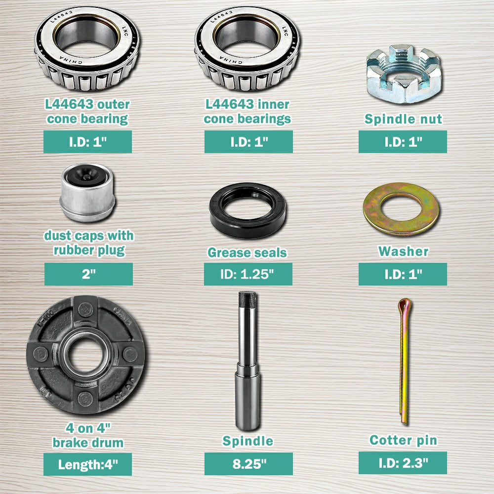 4 on 4" Bolt Idler Hub Trailer Axle Kit - 1" Round BT8 Spindle