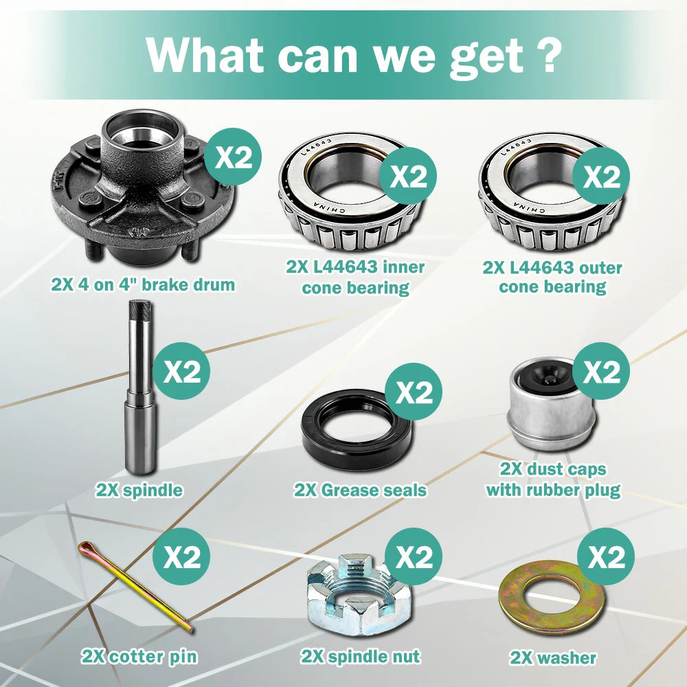 4 on 4" Bolt Idler Hub Trailer Axle Kit - 1" Round BT8 Spindle