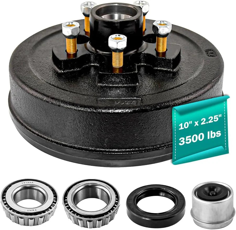 3500 Lbs Axle Trailer Brake Hub Drum Kit 10" X 2-1/4" 5 on 4.5" Bolt Pattern - 22001K 008-247-05, 84546