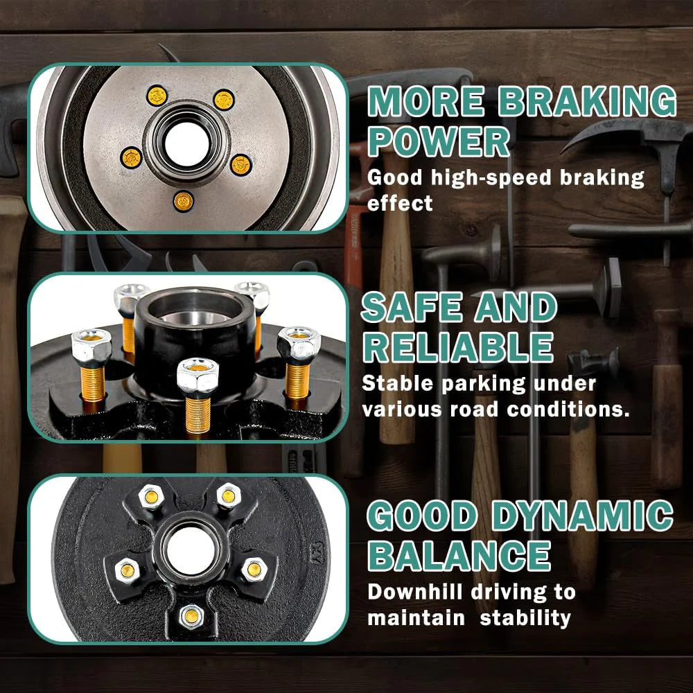 3500 Lbs Axle Trailer Brake Hub Drum Kit 10" X 2-1/4" 5 on 4.5" Bolt Pattern - 22001K 008-247-05, 84546