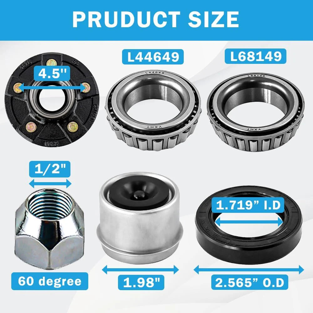 Durable Round Trailer Idler Hub Kit 5 on 4.5'' Bolt Pattern Fits #84 Spindle 3,500 lb Axle