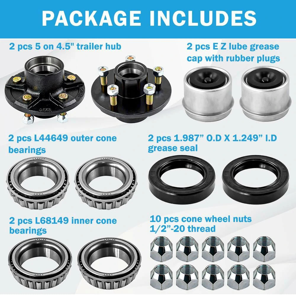 Durable Round Trailer Idler Hub Kit 5 on 4.5'' Bolt Pattern Fits #84 Spindle 3,500 lb Axle