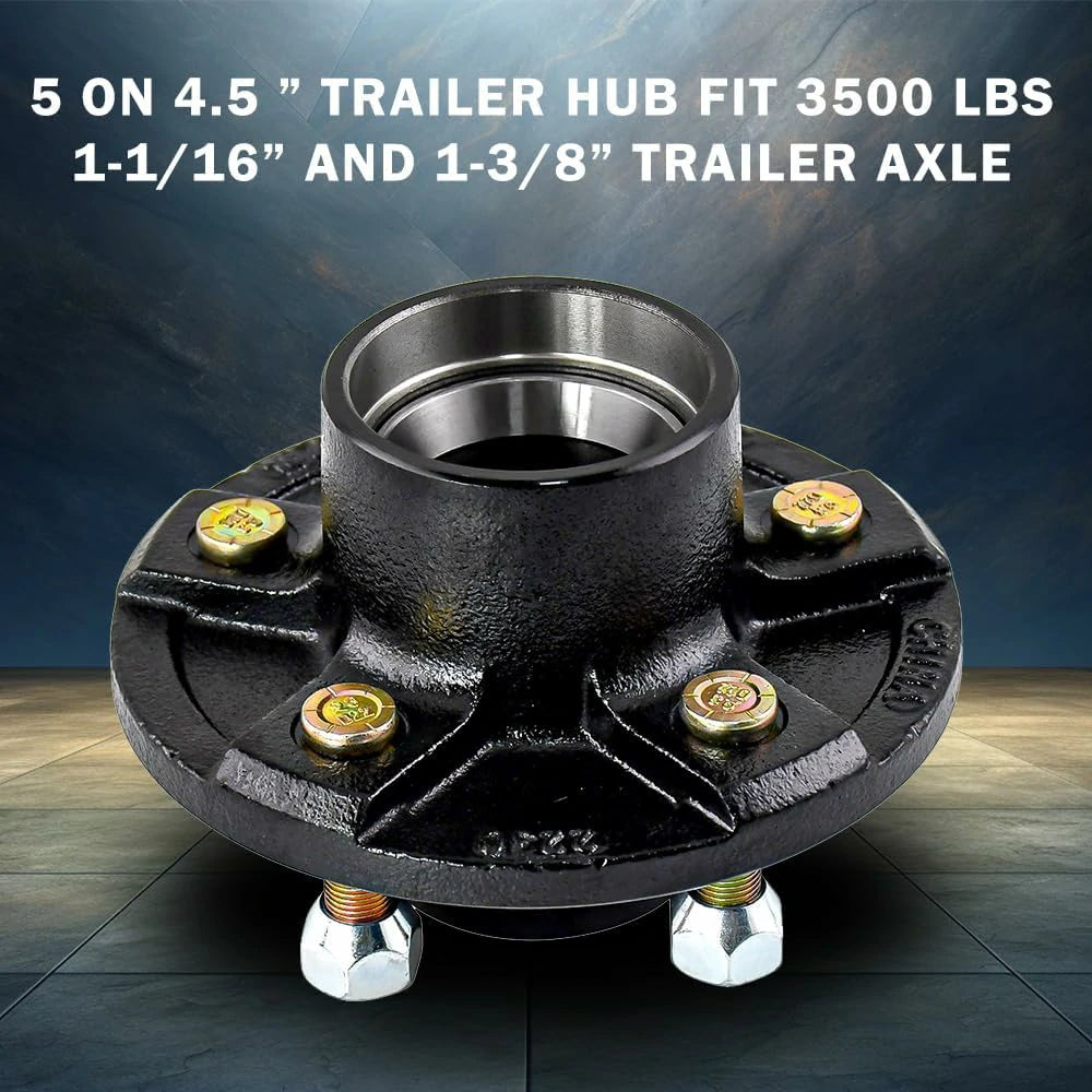 Durable Round Trailer Idler Hub Kit 5 on 4.5'' Bolt Pattern Fits #84 Spindle 3,500 lb Axle