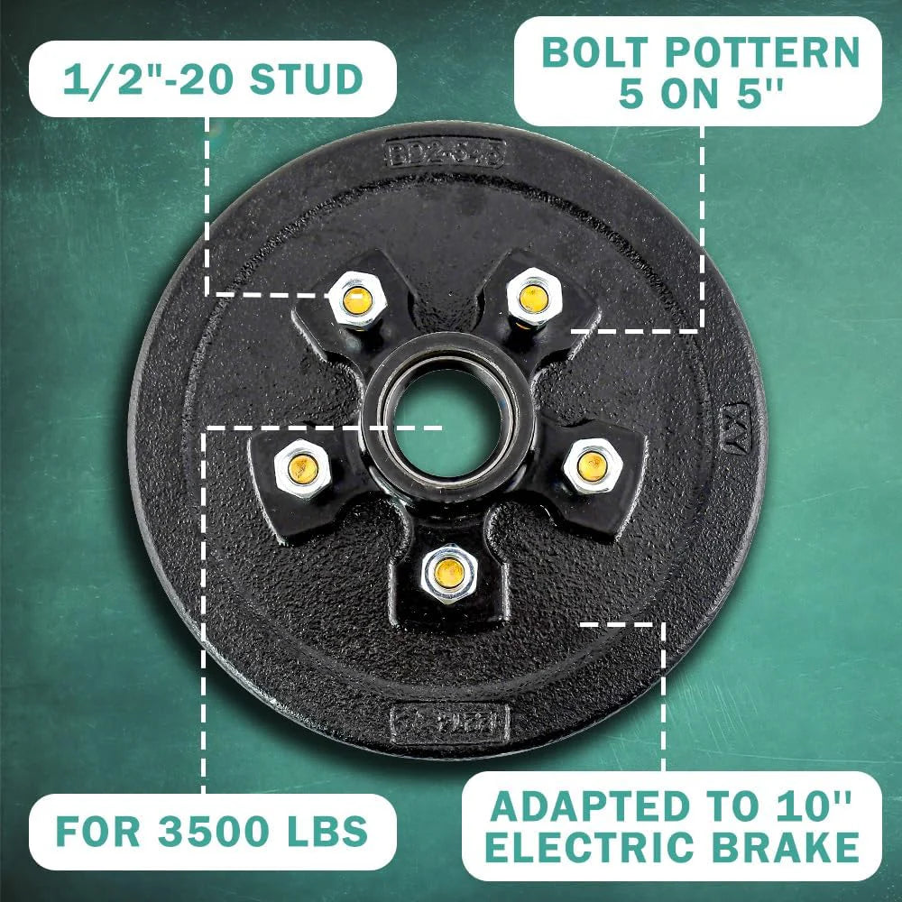 Heavy Duty 3500 lbs Trailer Brake Drum & Hub Kit 5 on 5" BC 5 Bolt