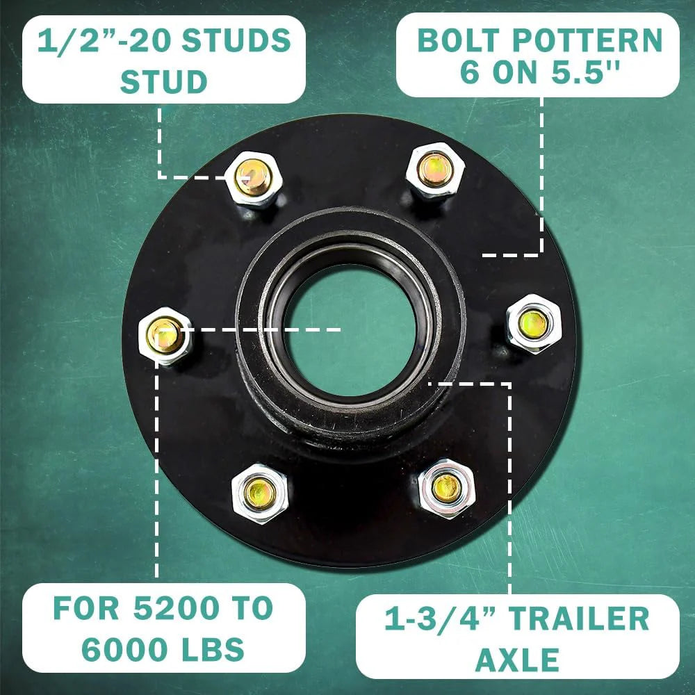6 Lug 5.5" Trailer Idler Hub Kit - for 5200-6000 lbs Axles Hub Assembly