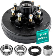 Heavy Duty Trailer Brake Drum & Hub 12"x2" 8 on 6.5" Bolt Circle for 7000 lbs Axle - 008-219-04, 22004k