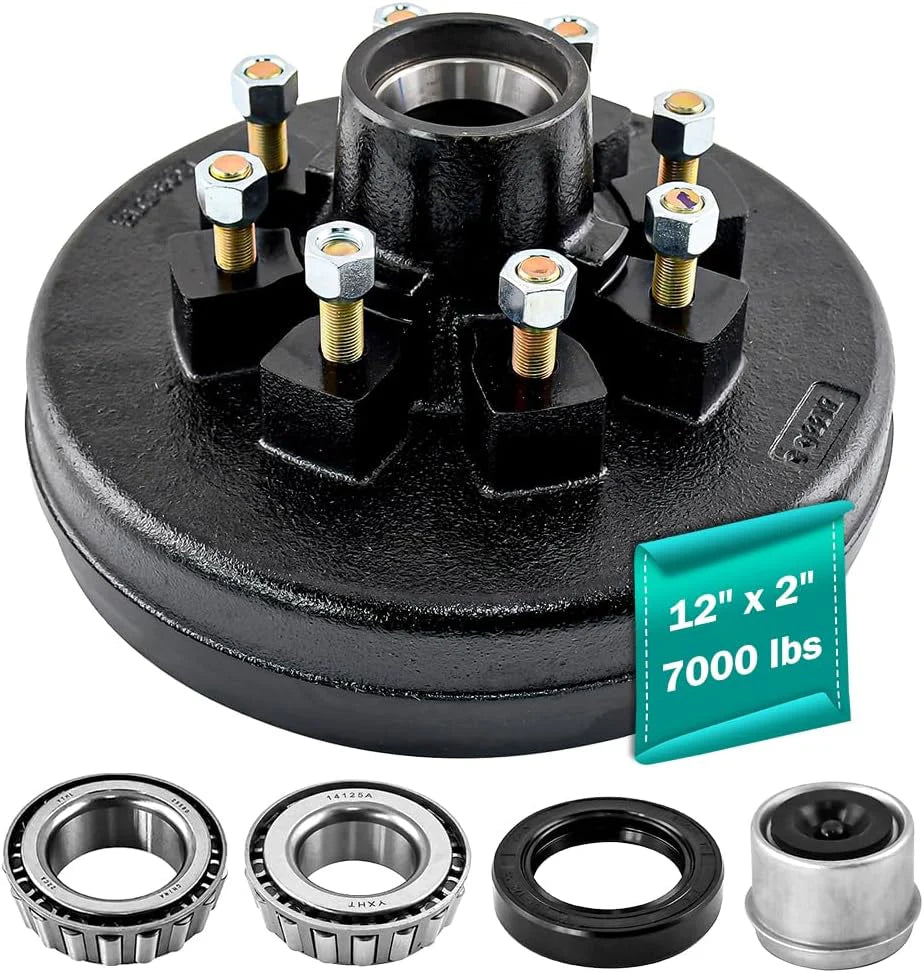 Heavy Duty Trailer Brake Drum & Hub 12"x2" 8 on 6.5" Bolt Circle for 7000 lbs Axle - 008-219-04, 22004k