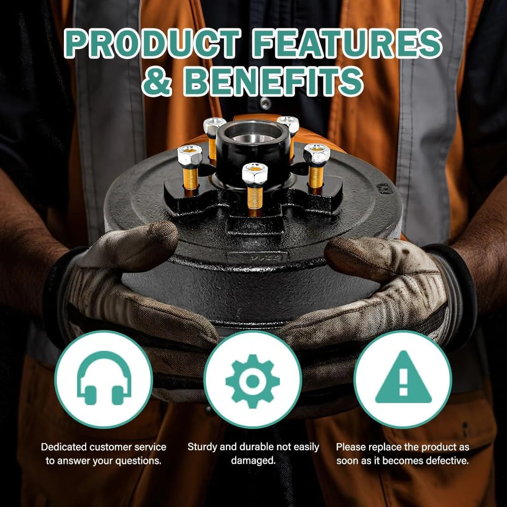 Heavy Duty Trailer Brake Drum & Hub 12"x2" 8 on 6.5" Bolt Circle for 7000 lbs Axle - 008-219-04, 22004k