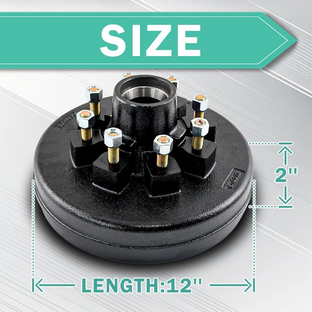 Heavy Duty Trailer Brake Drum & Hub 12"x2" 8 on 6.5" Bolt Circle for 7000 lbs Axle - 008-219-04, 22004k