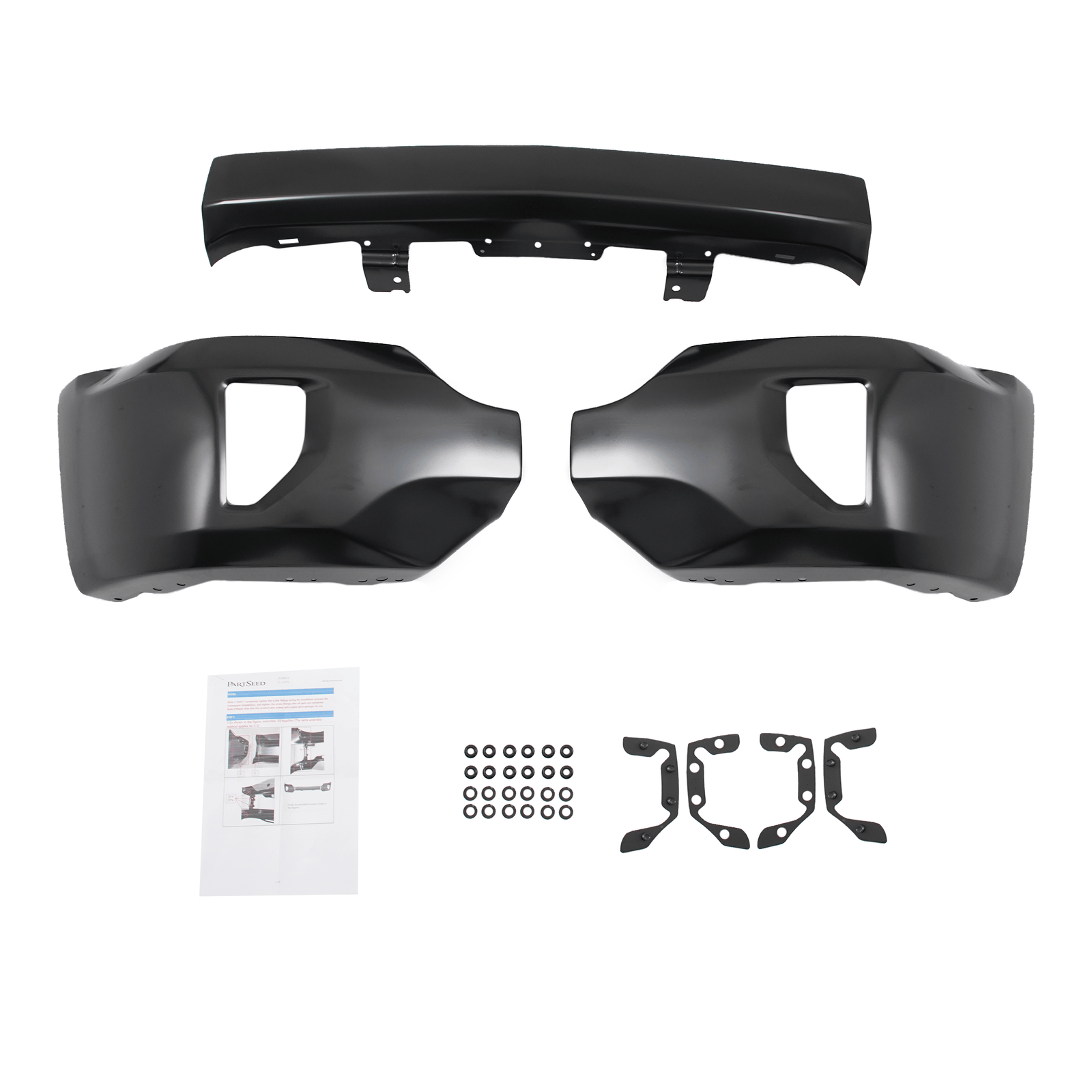 Black Steel Front Bumper Face Bar Fit For Chevy Silverado 1500 16-19 w/Fog Holes