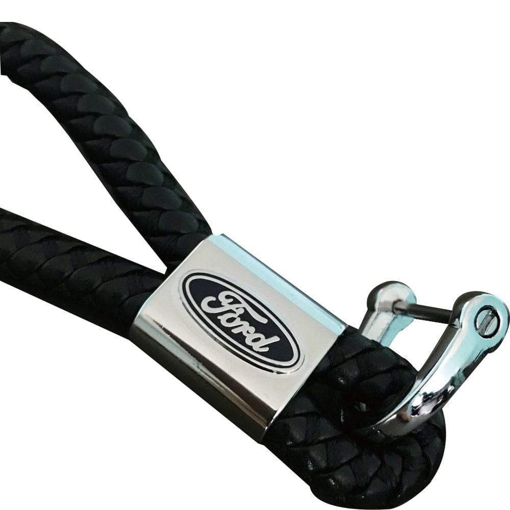 Universal Ford Logo Ebmlem Black Calf Leather Keychain Ring Decoration Gift