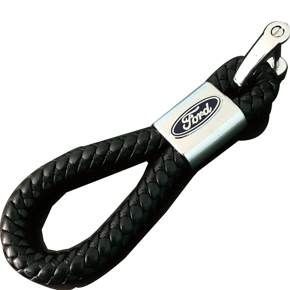 Universal Ford Logo Ebmlem Black Calf Leather Keychain Ring Decoration Gift