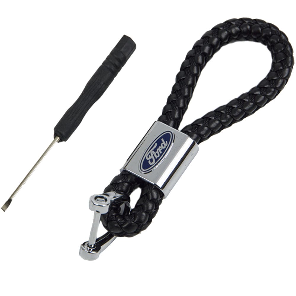 Universal Ford Logo Ebmlem Black Calf Leather Keychain Ring Decoration Gift