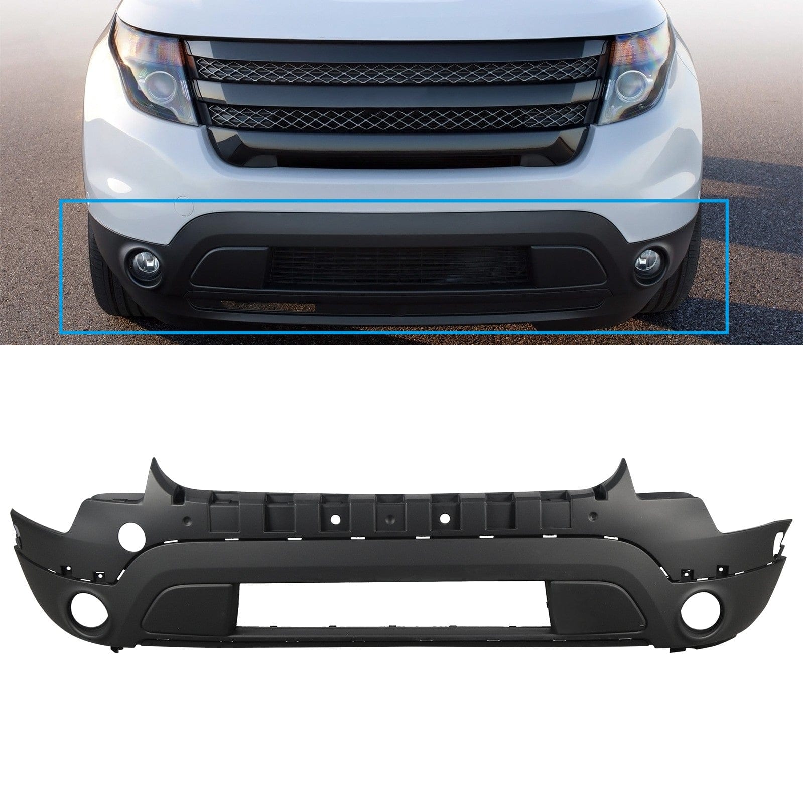 Fit for Ford Explorer 2011 2012 13 14 15 Front Lower Bumper Cover Fascia w/ Fog