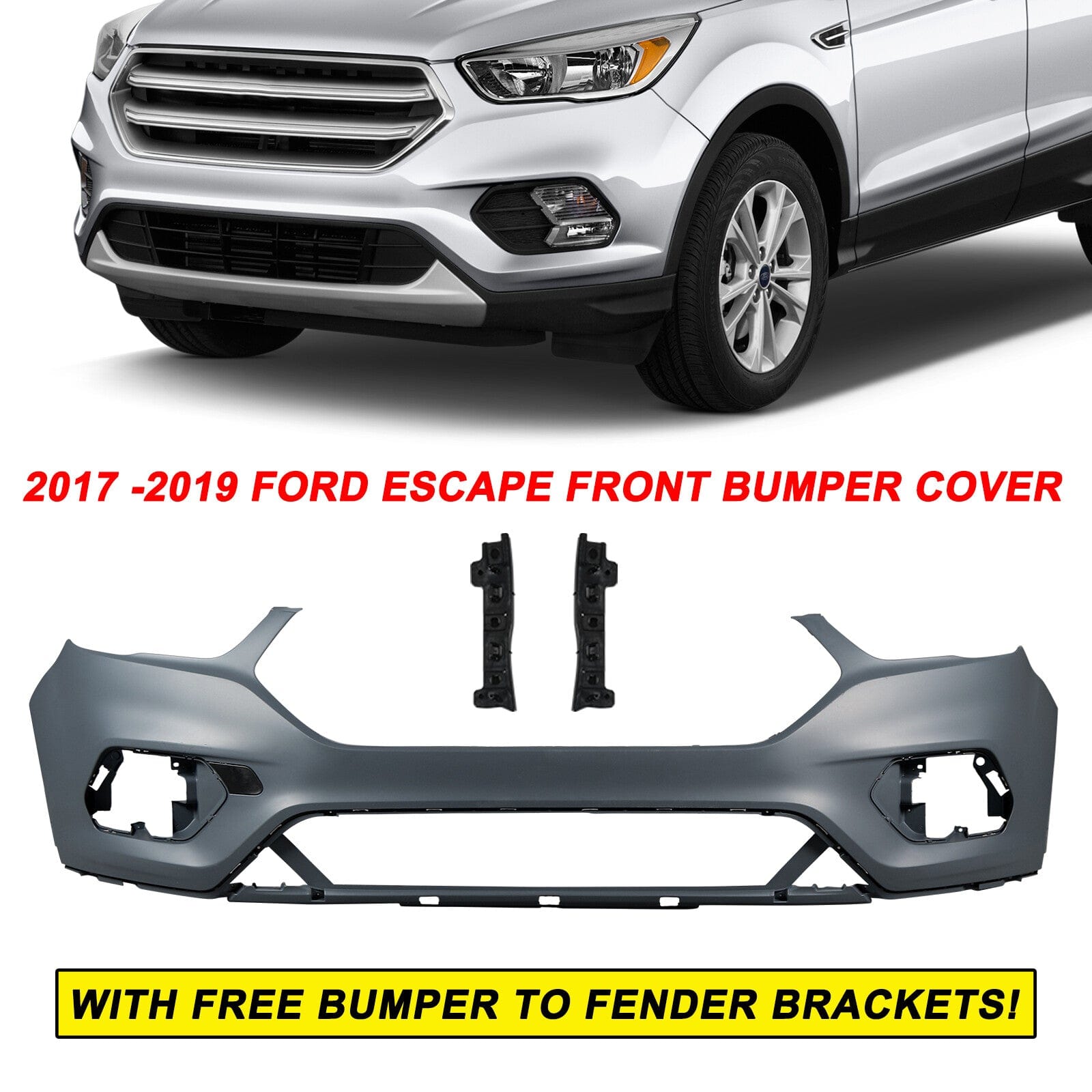 Front Bumper Cover Fit For Ford Escape 2017-2019 Primed Plastic Black Style NEW