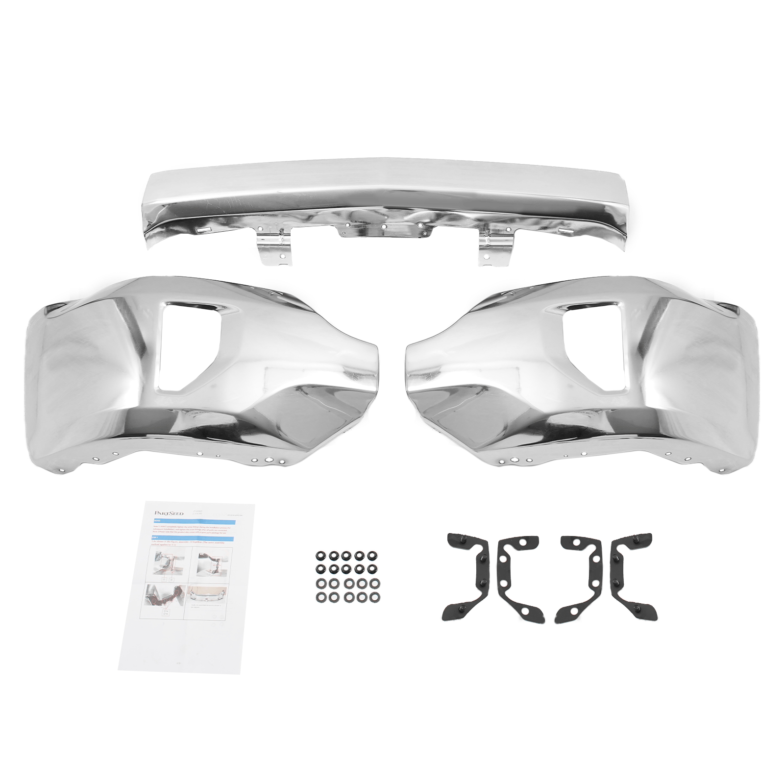 Front Bumper Face Bar w/Fog Light Hole Chrome Fit For Chevy Silverado 1500 16-19