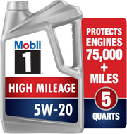 Mobil 1 High Mileage Full Synthetic Motor Oil 5W-20, 5 Quart